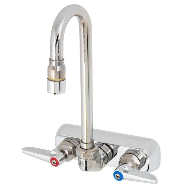 T&S Brass And Bronze Works T&S B-1115-132XN5QT Wall Mounted Workboard Faucet With 2 7/8" Gooseneck Spout, 4" Centers, .5 GPM Non-Aerated Spray Device, Eterna Cartridges, And Lever Handles - Image 3