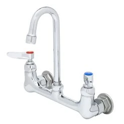 T&S Brass And Bronze Works T&S B-0330-01 Wall Mounted Faucet With 2 7/8" Swivel Gooseneck Spout, 23.09 GPM Stream Regulator, 8" Adjustable Centers, And Lever Handles