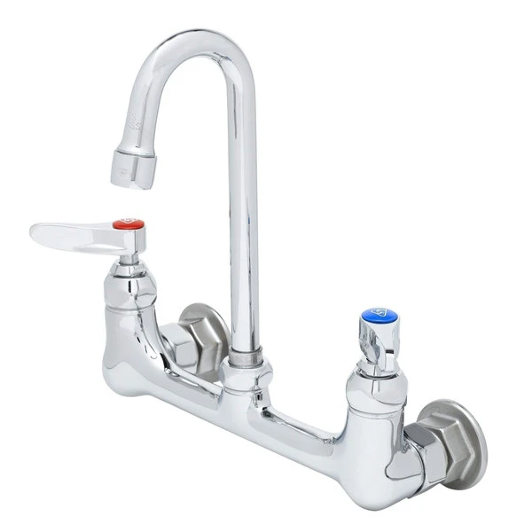T&S Brass And Bronze Works T&S B-0330-01 Wall Mounted Faucet With 2 7/8" Swivel Gooseneck Spout, 23.09 GPM Stream Regulator, 8" Adjustable Centers, And Lever Handles