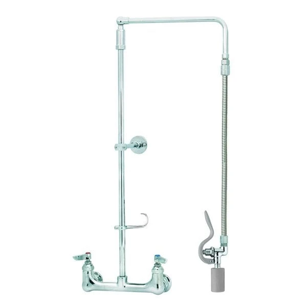 T&S Brass And Bronze Works T&S B-0131-CR-BC28H Wall Mounted 29 1/2" High Pre-Rinse Faucet With Adjustable 8" Centers, Low Flow Spray Valve, Swivel Arm, 28" Hose, And 6" Wall Bracket