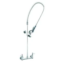 T&S Brass And Bronze Works T&S B-0133-CR-V-BE EasyInstall Wall Mounted 37" High Pre-Rinse Faucet With Adjustable 8" Centers, 44" Hose, Installation Kit, Vacuum Breaker, And 6" Wall Bracket
