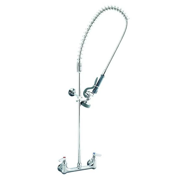 T&S Brass And Bronze Works T&S B-0133-CR-V-BE EasyInstall Wall Mounted 37" High Pre-Rinse Faucet With Adjustable 8" Centers, 44" Hose, Installation Kit, Vacuum Breaker, And 6" Wall Bracket