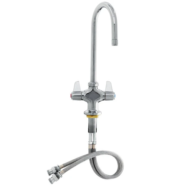 T&S Brass And Bronze Works Equip By T&S 5F-2SLX05A Deck Mounted Faucet With 5 9/16" Gooseneck Spout, Flex Inlets, 2.2 GPM Aerator, And Lever Handles