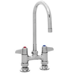 T&S Brass And Bronze Works Equip By T&S 5F-4DLS05A Deck Mounted Faucet With 5 9/16" Gooseneck Spout, 4" Centers, 2.2 GPM Aerator, And Lever Handles