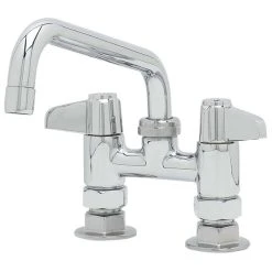 T&S Brass And Bronze Works Equip By T&S 5F-4DLS08A Deck Mounted Faucet With 4" Centers, 8 1/8" Swing Spout, 2.2 GPM Aerator, And Lever Handles