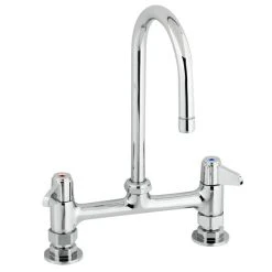 T&S Brass And Bronze Works Equip By T&S 5F-8DLS05A Deck Mounted Faucet With 5 9/16" Gooseneck Spout, 8" Centers, 2.2 GPM Aerator, And Lever Handles