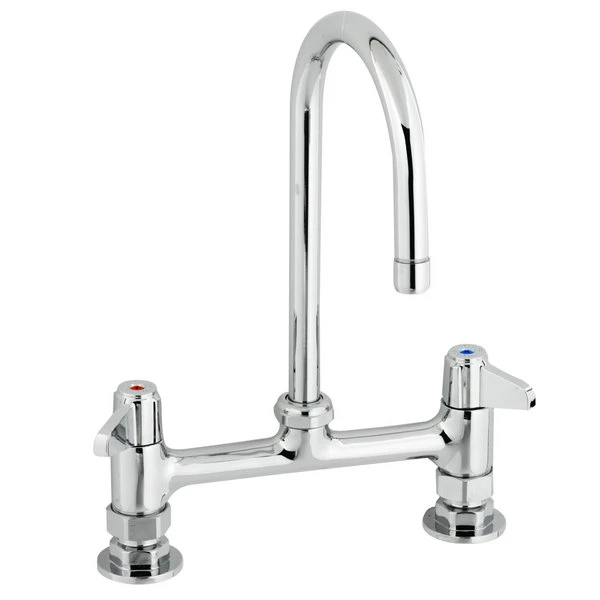 T&S Brass And Bronze Works Equip By T&S 5F-8DLS05A Deck Mounted Faucet With 5 9/16" Gooseneck Spout, 8" Centers, 2.2 GPM Aerator, And Lever Handles
