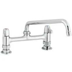 T&S Brass And Bronze Works Equip By T&S 5F-8DLS12A Deck Mounted Faucet With 8" Centers, 12 1/8" Swing Spout, 2.2 GPM Aerator, And Lever Handles