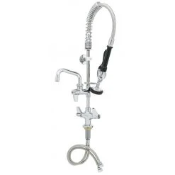 T&S Brass And Bronze Works Equip By T&S 5MPH-2SLN-06 Deck Mounted Dual-Temp Pre-Rinse Faucet With 24" Hose, 6 1/8" Add-On Faucet, 6" Wall Bracket, And Lever Handles