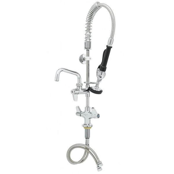 T&S Brass And Bronze Works Equip By T&S 5MPH-2SLN-06 Deck Mounted Dual-Temp Pre-Rinse Faucet With 24" Hose, 6 1/8" Add-On Faucet, 6" Wall Bracket, And Lever Handles