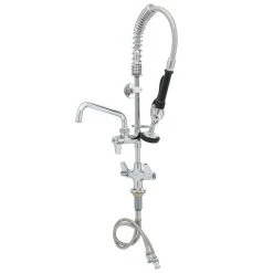 T&S Brass And Bronze Works Equip By T&S 5MPH-2SLN-08 Deck Mounted Dual-Temp Pre-Rinse Faucet With 24" Hose, 8" Add-On Faucet, 6" Wall Bracket, And Lever Handles