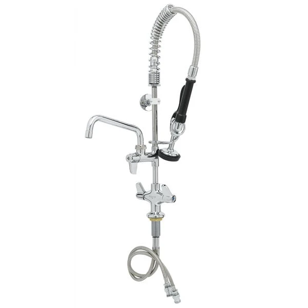 T&S Brass And Bronze Works Equip By T&S 5MPH-2SLN-08 Deck Mounted Dual-Temp Pre-Rinse Faucet With 24" Hose, 8" Add-On Faucet, 6" Wall Bracket, And Lever Handles