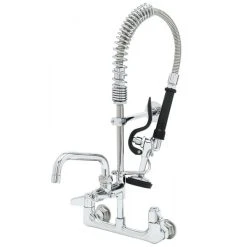 T&S Brass And Bronze Works Equip By T&S 5MPH-8WLN-06 Wall Mounted Dual-Temp Pre-Rinse Faucet With 24" Hose, 6 1/8" Add-On Faucet, 6" Wall Bracket, And Lever Handles