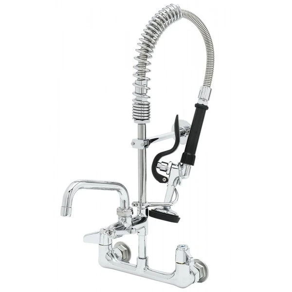 T&S Brass And Bronze Works Equip By T&S 5MPH-8WLN-06 Wall Mounted Dual-Temp Pre-Rinse Faucet With 24" Hose, 6 1/8" Add-On Faucet, 6" Wall Bracket, And Lever Handles