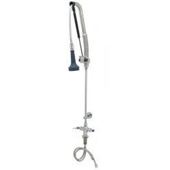 T&S Brass And Bronze Works T&S B-0113-CR-B8P 42 15/16" High Deck Mounted DuraPull Pre-Rinse Faucet With Flex Inlets, 30" Hose, 1.07 GPM Spray Valve, And Wall Bracket