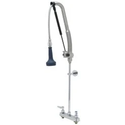 T&S Brass And Bronze Works T&S B-5120-CR-B8P 40 13/16" High Deck Mounted DuraPull Pre-Rinse Faucet 8" Workboard Centers, 30" Hose, 1.07 GPM Spray Valve, And Wall Bracket