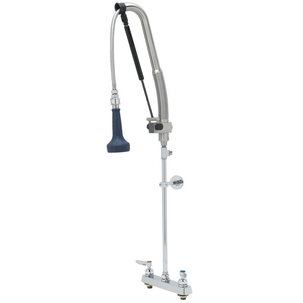 T&S Brass And Bronze Works T&S B-5120-CR-B8TP 42 3/4" High Deck Mounted DuraPull Pre-Rinse Faucet 8" Workboard Centers, 30" Hose, 1.07 GPM Spray Valve, Accessory Tee, And Wall Bracket