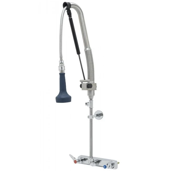T&S Brass And Bronze Works T&S B-5125-CR-B8TP 36 1/16" High Wall Mounted DuraPull Pre-Rinse Faucet 8" Workboard Centers, 30" Hose, 1.07 GPM Spray Valve, Accessory Tee, And Wall Bracket