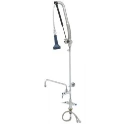 T&S Brass And Bronze Works T&S B-0113-12CRB8TP 49" High Deck Mounted DuraPull Pre-Rinse Faucet With Flex Inlets, 30" Hose, 1.07 GPM Spray Valve, 12" Add-On Faucet, Accessory Tee, And Wall Bracket