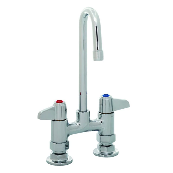 T&S Brass And Bronze Works Equip By T&S 5F-4DLS03 Deck Mounted Faucet With 2 13/16" Gooseneck Spout, 4" Centers, Laminar Flow Device, And Lever Handles