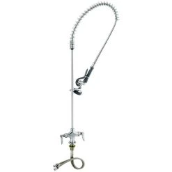 T&S Brass And Bronze Works T&S B-0113-R EasyInstall Deck Mounted 45" High Pre-Rinse Faucet With Flex Inlets And 44" Hose