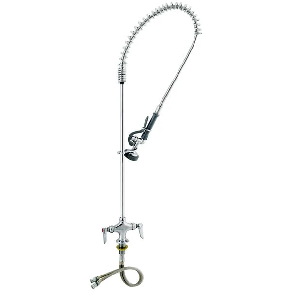 T&S Brass And Bronze Works T&S B-0113-R EasyInstall Deck Mounted 45" High Pre-Rinse Faucet With Flex Inlets And 44" Hose