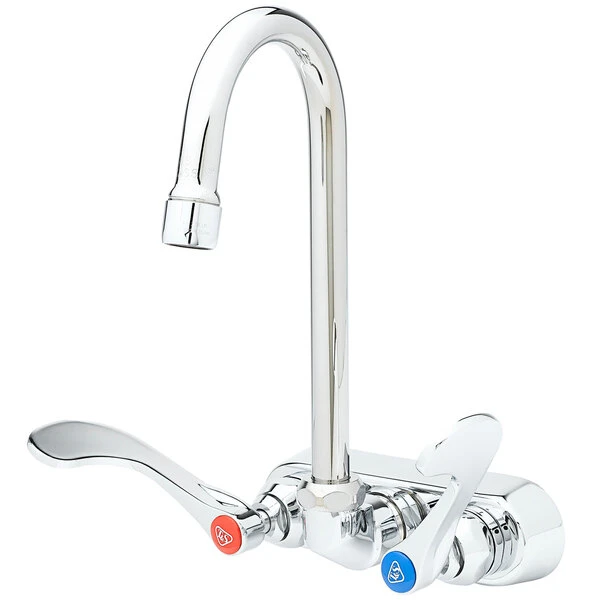 T&S Brass And Bronze Works T&S B-1146-02A-CR4 Wall Mounted Workboard Faucet With 4 3/8" Gooseneck Spout And Wrist Handles