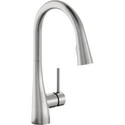 Elkay LKGT4083LS Gourmet Deck Mount Lustrous Steel Kitchen Faucet With Pull-Down Spray Head And Forward Lever Handle