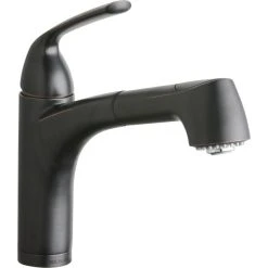 Elkay LKGT1042RB Gourmet Deck Mount Oil-Rubbed Bronze Bar Faucet With Pull-Out Spray Head And Lever Handle