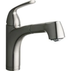 Elkay LKGT1042NK Gourmet Deck Mount Brushed Nickel Bar Faucet With Pull-Out Spray Head And Lever Handle