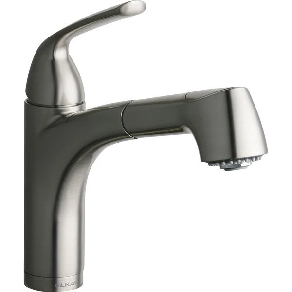 Elkay LKGT1042NK Gourmet Deck Mount Brushed Nickel Bar Faucet With Pull-Out Spray Head And Lever Handle