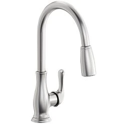 Elkay LKEC2041LS Explore Deck Mount Lustrous Steel Kitchen Faucet With Pull-Down Spray Head, Forward Lever Handle, And Deck Plate
