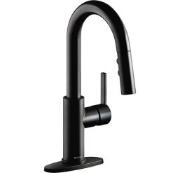 Elkay LKAV3032MB Avado Deck Mount Matte Black Bar Faucet With Pull-Down Spray Head And Lever Handle