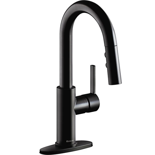 Elkay LKAV3032MB Avado Deck Mount Matte Black Bar Faucet With Pull-Down Spray Head And Lever Handle