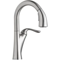 Elkay LKHA4032LS Harmony Deck Mount Lustrous Steel Bar Faucet With Pull-Down Spray Head And Forward Lever Handle
