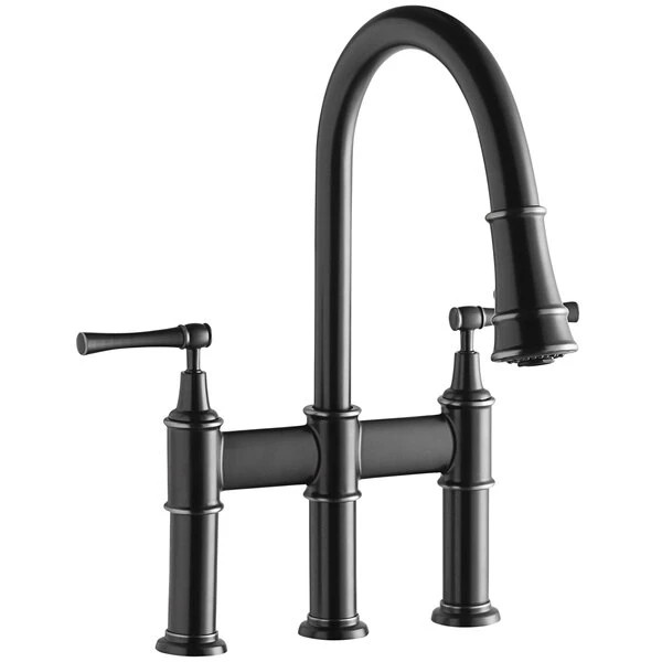Elkay LKEC2037AS Explore Deck Mount Antique Steel Bridge Faucet With Pull-Down Spray Head And Lever Handles