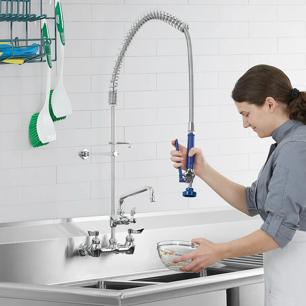 Waterloo 1.15 GPM Wall-Mounted Pre-Rinse Faucet With 8" Centers And 12" Add-On Faucet