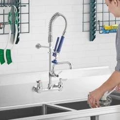 Waterloo 1.15 GPM Low Profile Wall-Mounted Pre-Rinse Faucet With 8" Centers And 6" Add-On Faucet