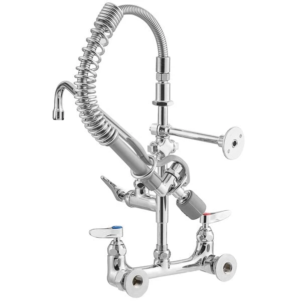 T&S Brass And Bronze Works T&S MPY-8WLN-12-4C EasyInstall Wall Mounted 21" High Mini Pre-Rinse Faucet With Adjustable 8" Centers, Low Flow Spray Valve, 24" Hose, 12" Add-On Faucet, 4-Way Accessory Cross, And 6" Wall Bracket - Image 3