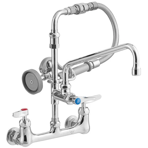 T&S Brass And Bronze Works T&S B-0184 Wall Mounted Pre-Rinse Faucet With Adjustable 8" Centers, 20" Hose, 12" Add-On Faucet, 90 Degree Swivel Adapter, And Vacuum Breaker - Image 2