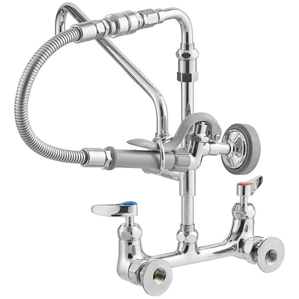 T&S Brass And Bronze Works T&S B-0184 Wall Mounted Pre-Rinse Faucet With Adjustable 8" Centers, 20" Hose, 12" Add-On Faucet, 90 Degree Swivel Adapter, And Vacuum Breaker - Image 3