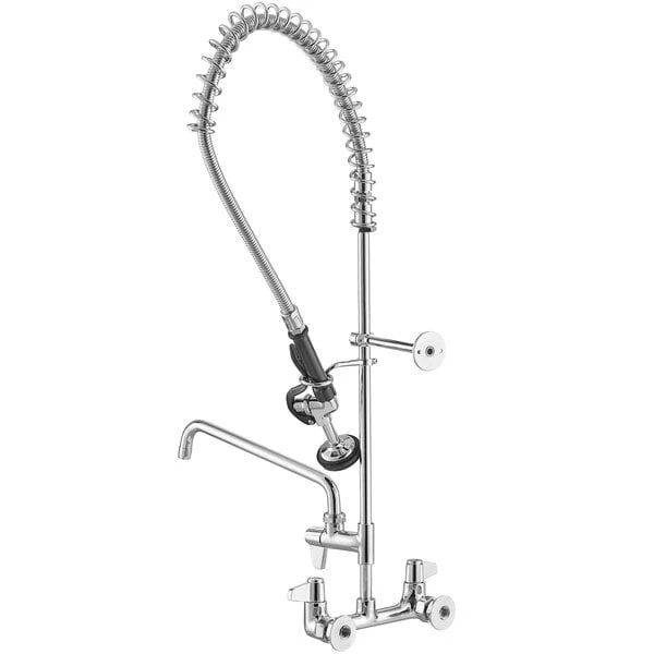 T&S Brass And Bronze Works Equip By T&S 5PR-8W12 Wall Mounted 35 3/4" High Pre-Rinse Faucet With 8" Adjustable Centers, 44" Hose, 12" Add-On Faucet, And 6" Wall Bracket - Image 3
