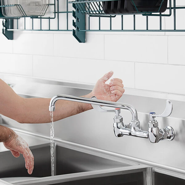 Waterloo Wall-Mounted Faucet With 8" Centers, 12" Swing Spout, And Wrist Handles