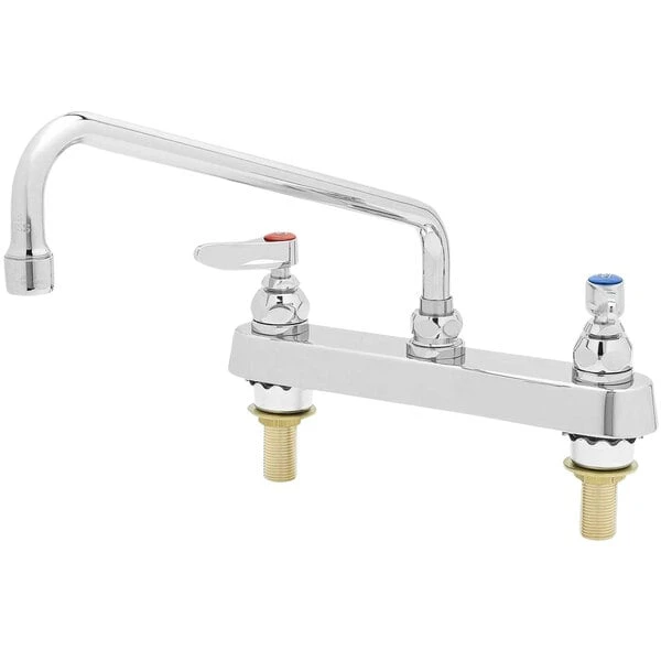 T&S Brass And Bronze Works T&S B-1123-XS-F12 Deck Mounted Workboard Faucet With 8" Centers, 12" Swing Spout, 1.2 GPM Aerator, Eterna Cartridges, And Lever Handles