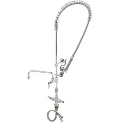 T&S Brass And Bronze Works T&S B-0113-12-CRVBC EasyInstall Deck Mounted 46" High Pre-Rinse Faucet With Flex Inlets, Low Flow Spray Valve, 44" Hose, 12" Add-On Faucet, Vacuum Breaker, And 6" Wall Bracket
