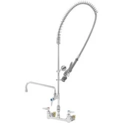 T&S Brass And Bronze Works T&S B-0133-12CRVBCE EasyInstall Wall Mounted 41 1/4" High Pre-Rinse Faucet With Adjustable 8" Centers, Low Flow Spray Valve, 44" Hose, 12" Add-On Faucet, Installation Kit, Vacuum Breaker, And 6" Wall Bracket