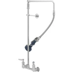 T&S Brass And Bronze Works T&S B-0131-CR-B08C Wall Mounted 29 1/2" High Pre-Rinse Faucet With Adjustable 8" Centers, Ergonomic Low Flow Spray Valve, Swivel Arm, 14" Hose, And 6" Wall Bracket