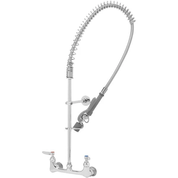 T&S Brass And Bronze Works T&S B-0133-BJ EasyInstall Wall Mounted 33 3/4" High Pre-Rinse Faucet With Adjustable 8" Centers, Low Flow Spray Valve, 44" Hose, And 6" Wall Bracket