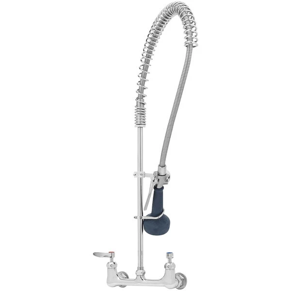 T&S Brass And Bronze Works T&S B-0133-CR-B08C EasyInstall Wall Mounted 33 1/4" High Pre-Rinse Faucet With Adjustable 8" Centers, Ergonomic Low Flow Spray Valve, 44" Hose, And 6" Wall Bracket