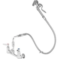 T&S Brass And Bronze Works T&S B-0167-HH Wall Mounted Mixing Faucet With 8" Centers And Pre-Rinse Spray Valve